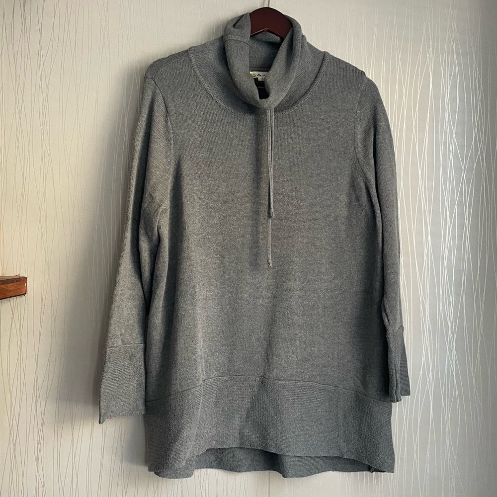 Dakini Funnel Neck Sweater Tunic Gray Cotton Cowl Neck Size 2X